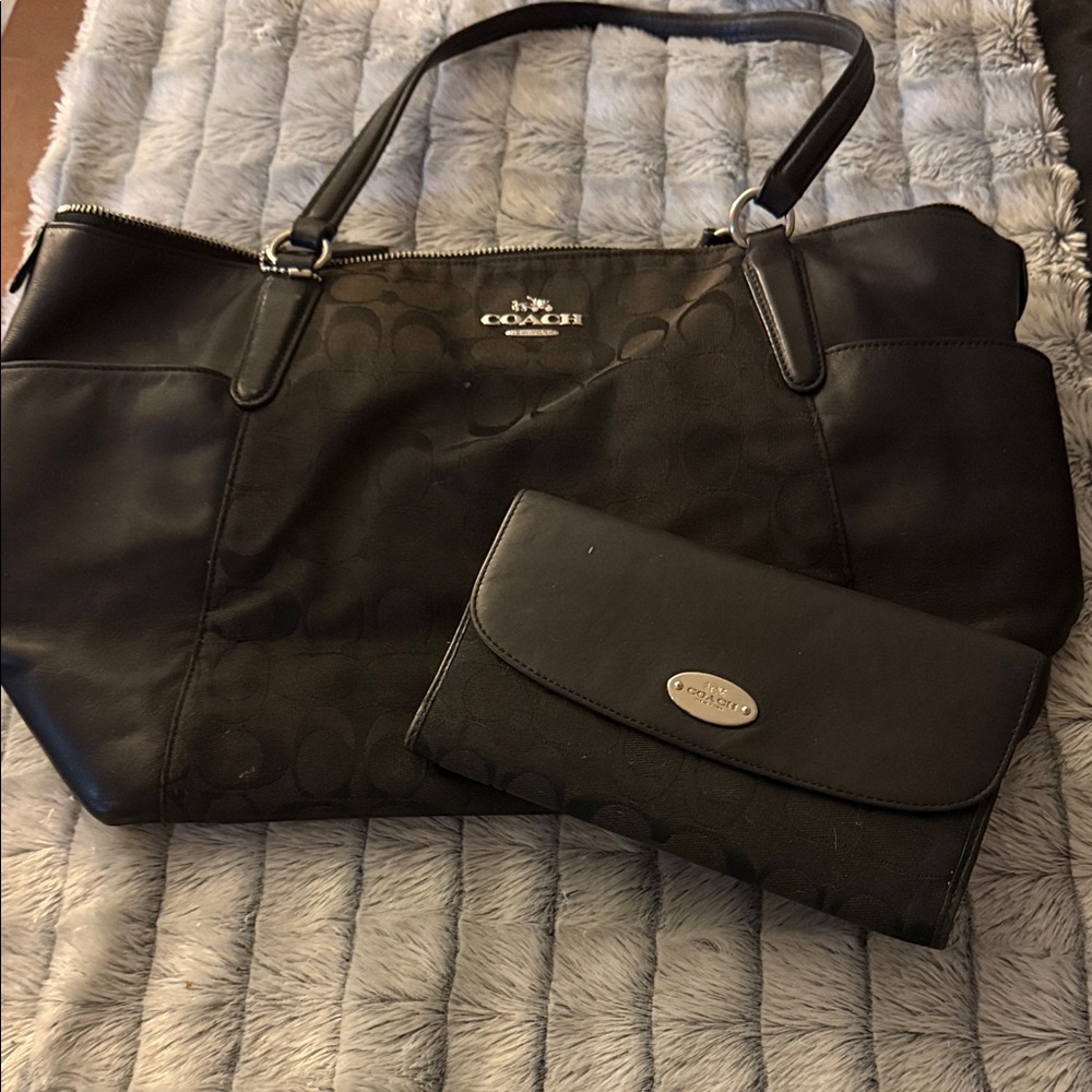 Coach Black Tote and Wallet Set